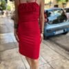 y2k red stretch mini dress with 3D ruffles on the bust