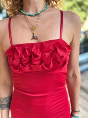 Alternative view of y2k red stretch mini dress  with 3D ruffles on the bust