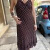 y2k black & red polka dot stretch dress with frill on the hemline