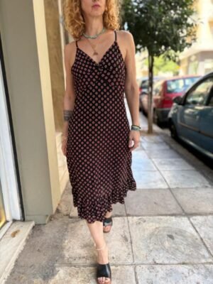 y2k black & red polka dot  stretch dress with frill on the hemline - Image 3