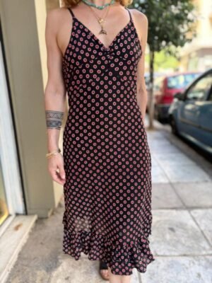 y2k black & red polka dot  stretch dress with frill on the hemline - Image 6