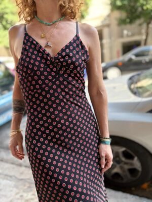 Alternative view of y2k black & red polka dot  stretch dress with frill on the hemline