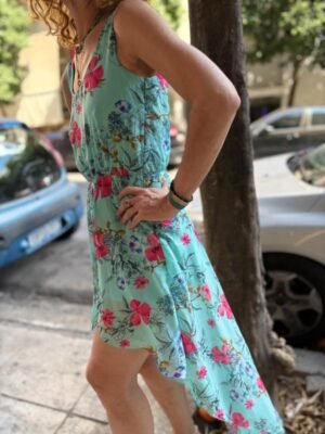 y2k Asos tyrqoise floral asymetric dress - Image 5