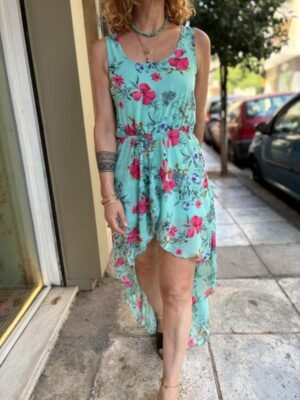 y2k Asos tyrqoise floral asymetric dress
