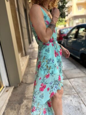 y2k Asos tyrqoise floral asymetric dress - Image 3