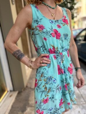 y2k Asos tyrqoise floral asymetric dress - Image 4