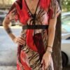 y2k printed dress with deep V neck