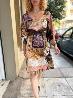Alternative view of y2k japanese style multiprint tie back dress