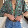 vintage unisex silk plaid shirt