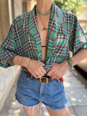 vintage unisex silk plaid shirt