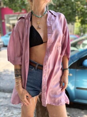 Alternative view of vintage unisex silk dusty pink shirt
