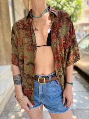 Alternative view of vintage unisex viscose chaki patterned shirt