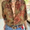 vintage unisex viscose chaki patterned shirt