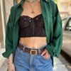 vintage unisex silk forrest green shirt