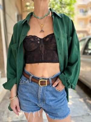 vintage unisex silk forrest green shirt