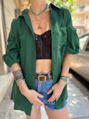 Alternative view of vintage unisex silk forrest green shirt