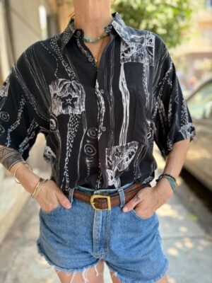 90's vintage unisex black & white patterned shirt