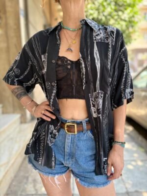 90's vintage unisex black & white patterned shirt - Image 4