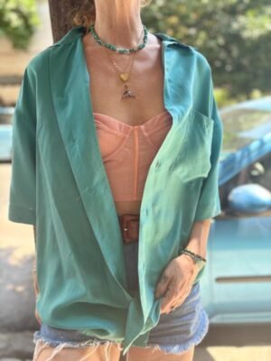 vintage unisex silk aquamarine shirt