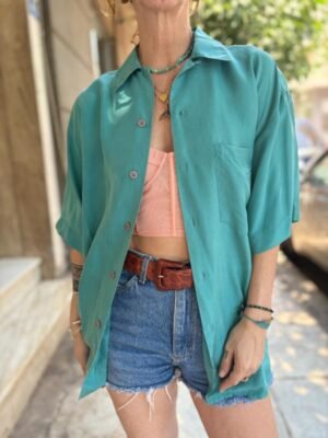 vintage unisex silk aquamarine shirt - Image 3