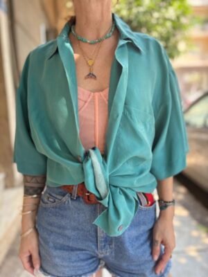 Alternative view of vintage unisex silk aquamarine shirt