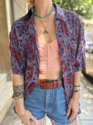 Alternative view of vintage unisex viscose patterned shirt