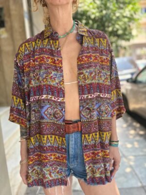 Alternative view of vintage unisex viscose boho patterned shirt