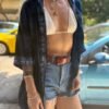 vintage unisex dark blue boho shirt