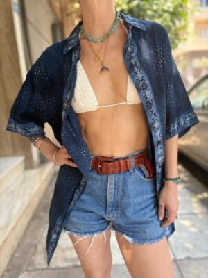 vintage unisex dark blue boho shirt - Image 3