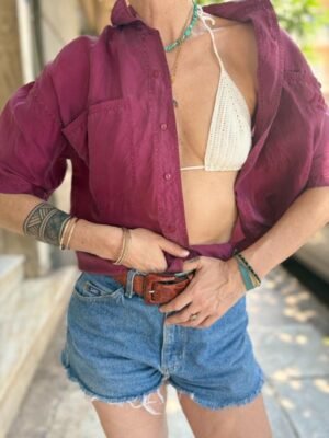 Alternative view of vintage unisex silk burgundy shirt