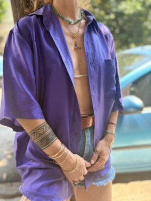 Alternative view of vintage unisex silk purple shirt