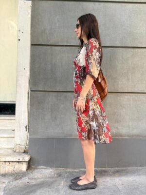 vintage 100% silk mesh floral dress - Image 4
