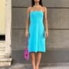 y2k Morgan turqoise strapless dress
