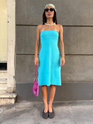 y2k Morgan turqoise strapless dress