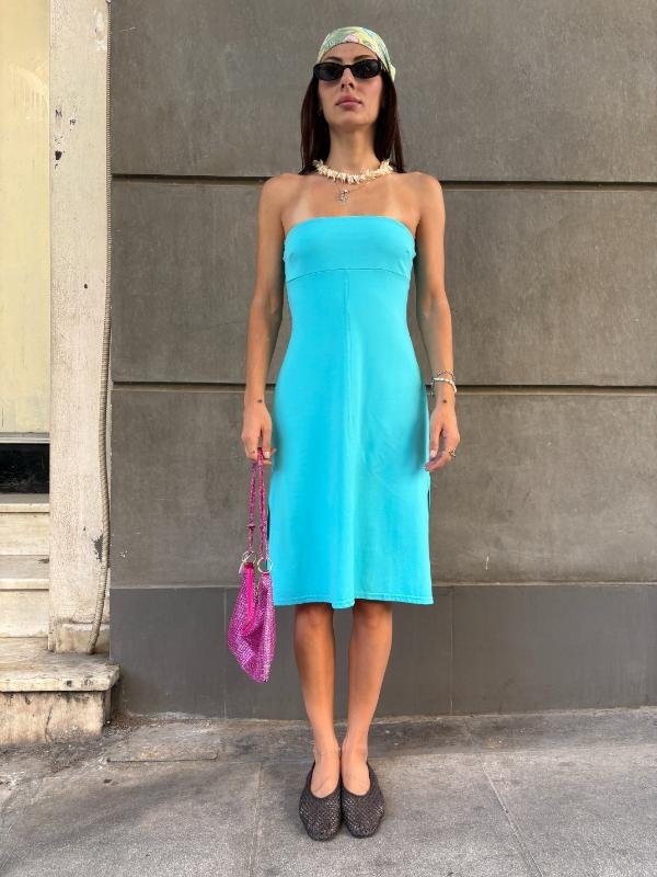 y2k Morgan turqoise strapless dress
