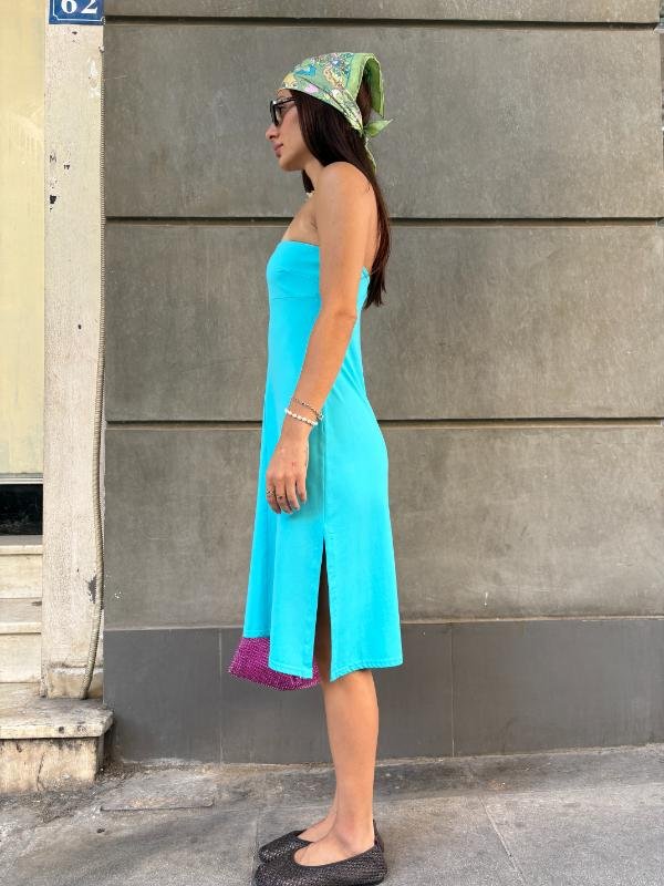 y2k Morgan turqoise strapless dress - Image 2