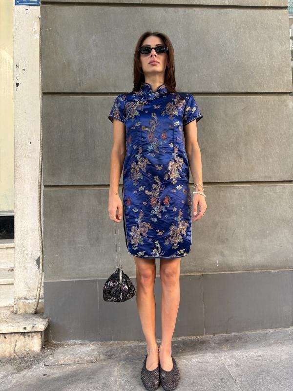 vintage midnight blue quipao dress