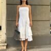 y2k Enzzo white cotton frilled dress with front slit