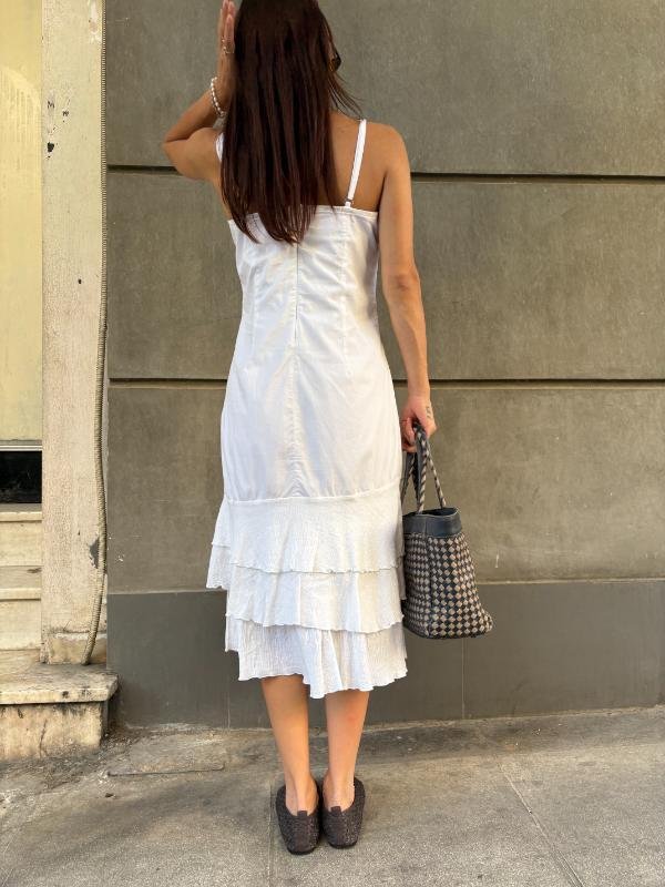 y2k Enzzo white cotton frilled dress with front slit - Image 5
