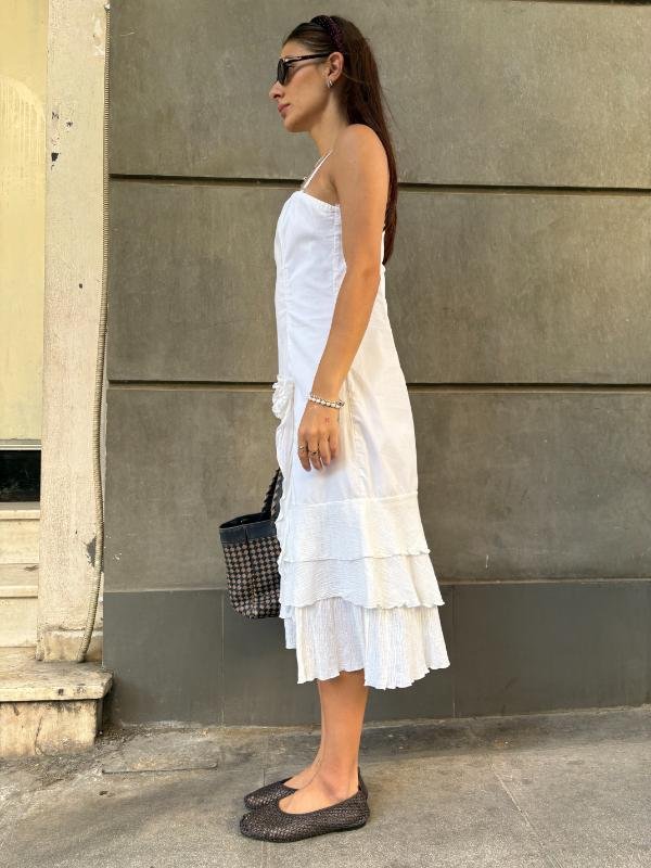y2k Enzzo white cotton frilled dress with front slit - Image 6