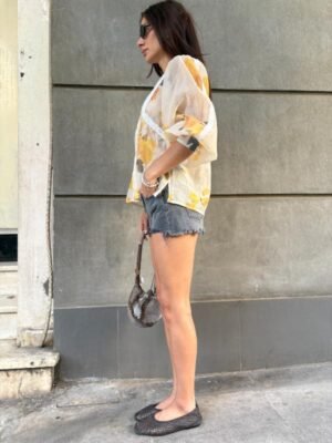 Alternative view of vintage floral sheer top with puff sleeves