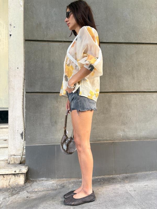 vintage floral sheer top with puff sleeves - Image 2