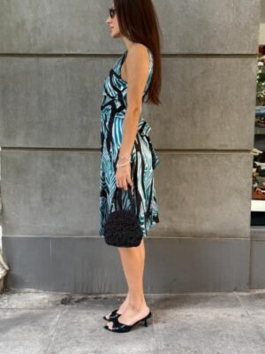 vintage cocktail semi sheer drapped dress ties at the back - Image 4