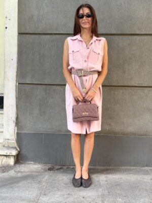 vintage baby pink button up faux suede dress - Image 3