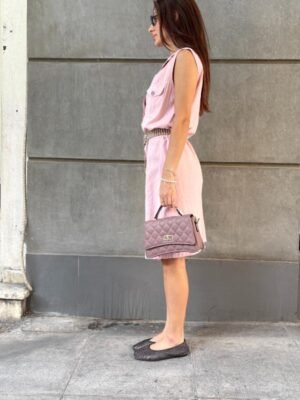 vintage baby pink button up faux suede dress - Image 5