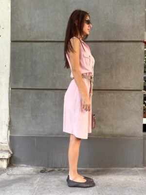 vintage baby pink button up faux suede dress - Image 4