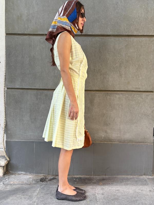 vintage butter yellow button up dress - Image 4