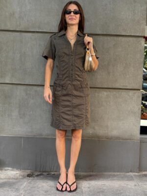 y2k khaki utility dress