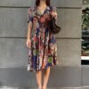 vintagw silk floral dress with elastic waist