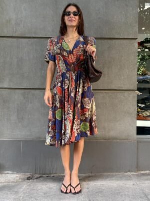 vintagw silk floral dress with elastic waist